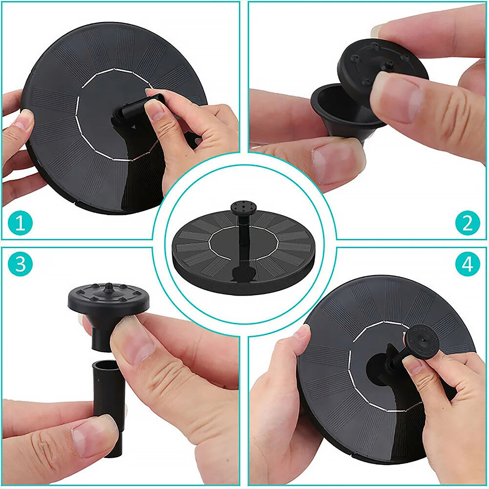 1W Outdoor Solar Fountain Pumps 35-50CM Free Standing Floating Birdbath Water Pumps with 6 Nozzles for Fish Tank Outdoor Garden