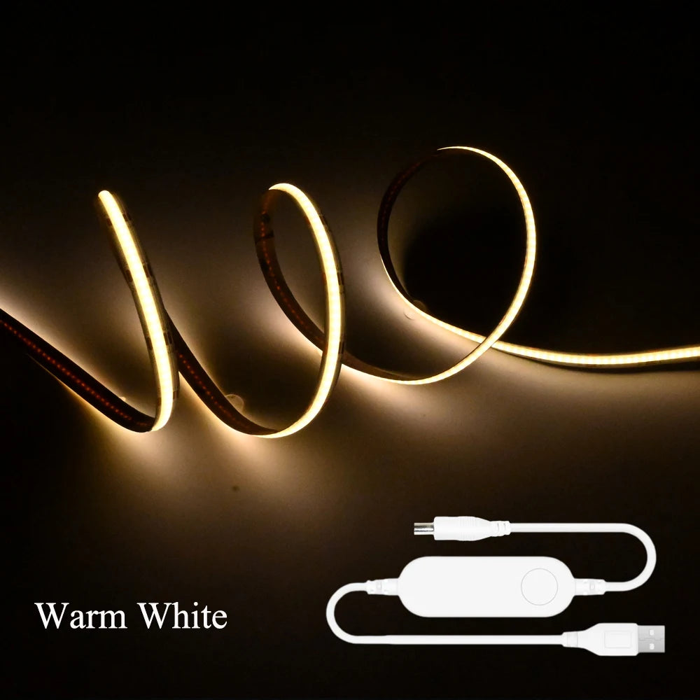 USB Homekit WiFi COB LED Strip 5V 1m 2m 3m 4m 5m Warm White Flexible Dimmable Wardrobe Showcase TV Lighting Siri Voice Control