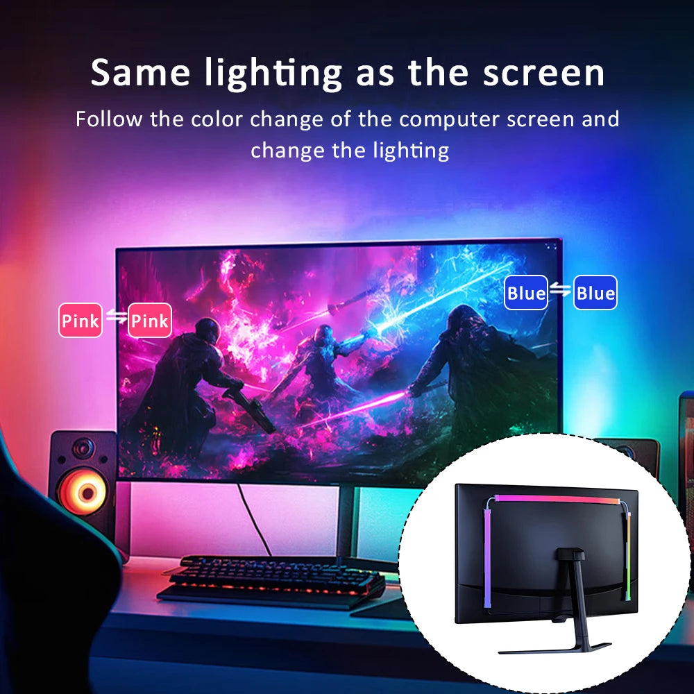 USB PC LED Strip Lights 24-34 Inch Computer Sync Light Strip Monitor RGB Screen LED Backlight for Gaming Room Atmosphere Decor
