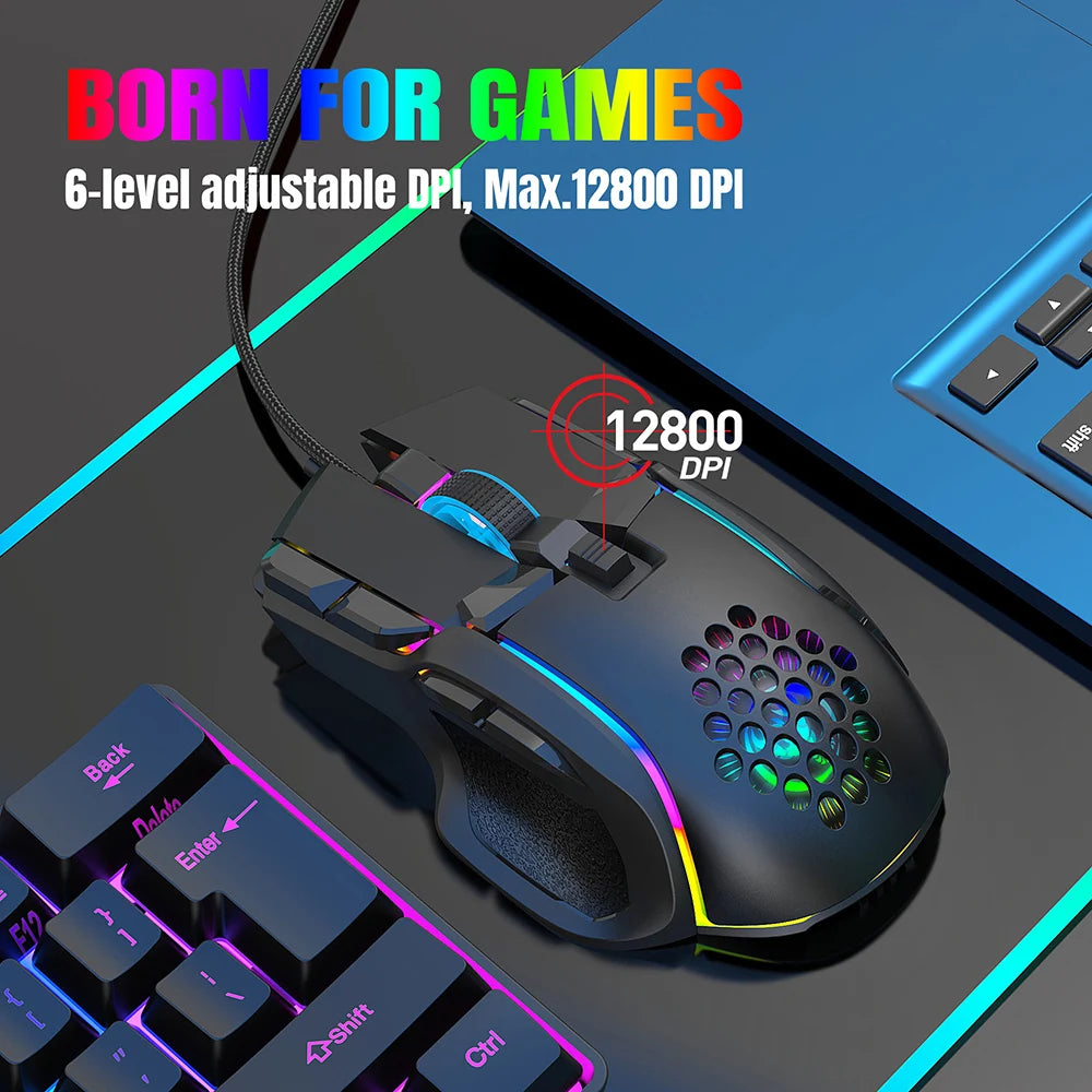 Нова USB геймърска мишка, компютърна мишка с RGB подсветка, 10 бутона, програмиране, 7200dpi, ергономична геймърска мишка за компютър
