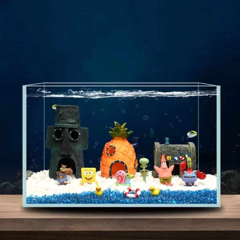 Anime Spongebobs Action Figures Cartoon Mini Dolls Fish Tank Decoration Landscaping Aquarium Accessories Boys Birthday Gifts