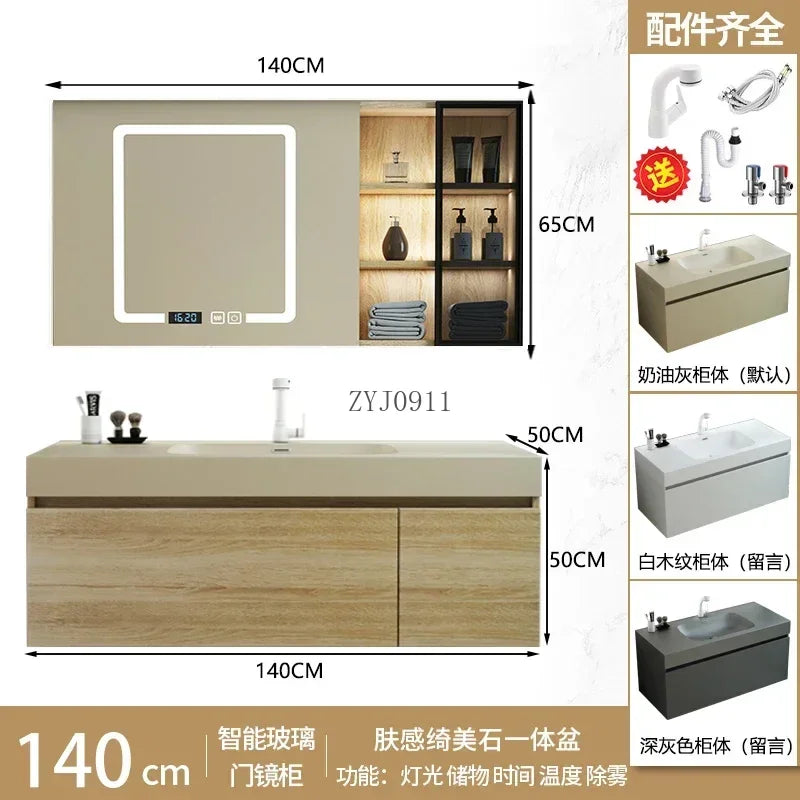 Furniture Luxury Vanity Bathroom Multifunction Home Storage Locker Mirrors Space Saving Cabinet Salon Station Floor Wooden Towel