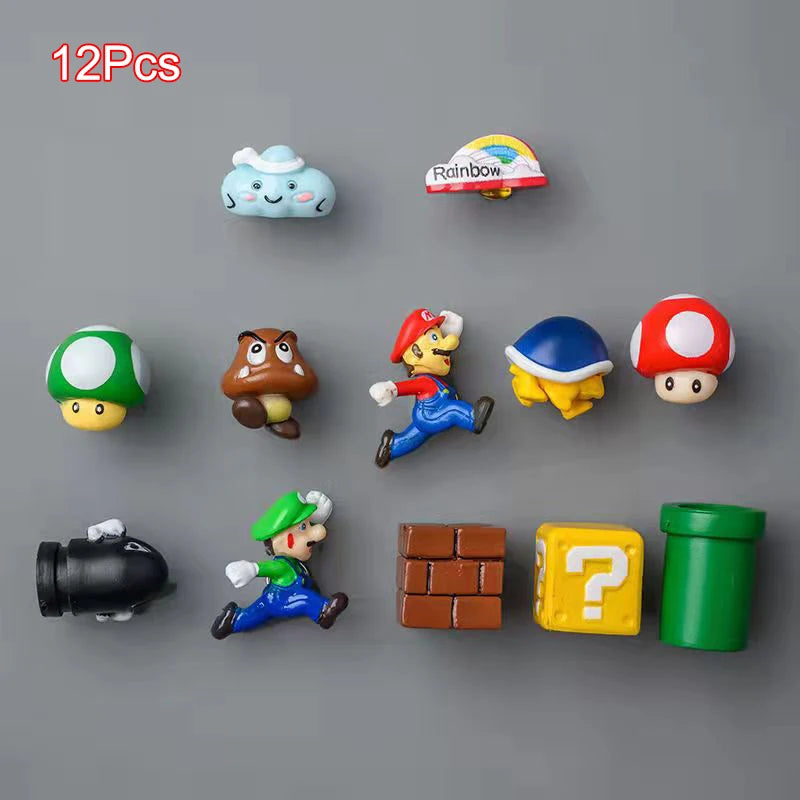 Super Ma Bros DIY Fridge Scene 3D Magnets Refrigerator Decoration Bullet Mushroom Turtle Wall Sticker Set Home Collection Gift