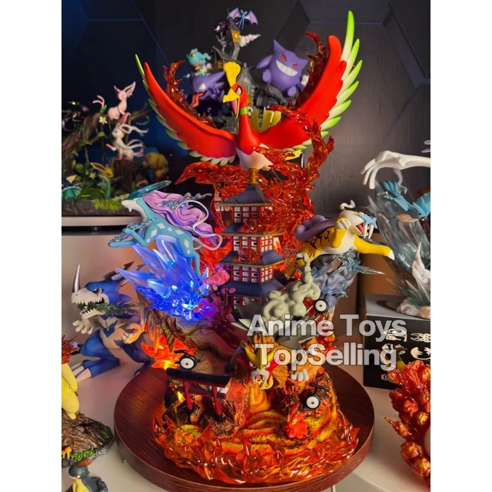 38cm/14.96in Anime Pokemon Figure Raikou/Suicune/Entei/Ho-Oh Action Figures Pvc Statue Collection Model Toys for Children Gifts