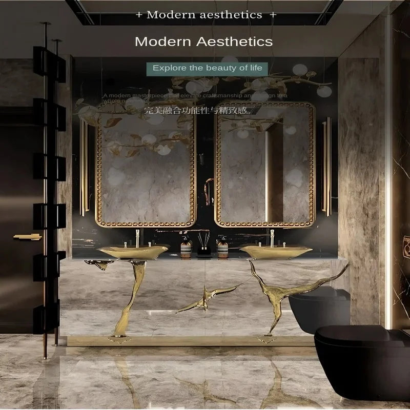 Moderner Villa-Badezimmer-Waschtisch mit goldenem Crack-Waschbecken