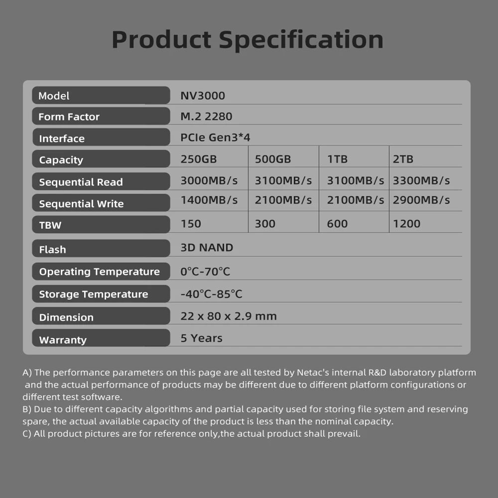 Netac SSD Nvme M2 250GB 500GB ssd 1TB 2TB Hard Disk M.2 2280 Internal Solid State Drive for laptop desktop