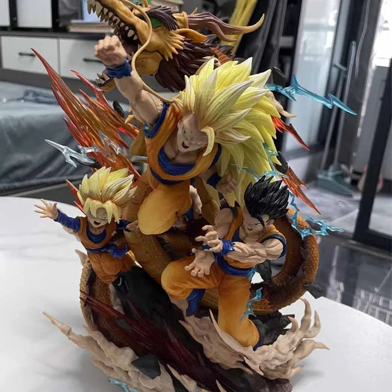 Dragon Ball Anime Super Saiyan Dragon Fist Super Three Goku Father And Son Model Handmade Ornament Statue Collection Toy Gift