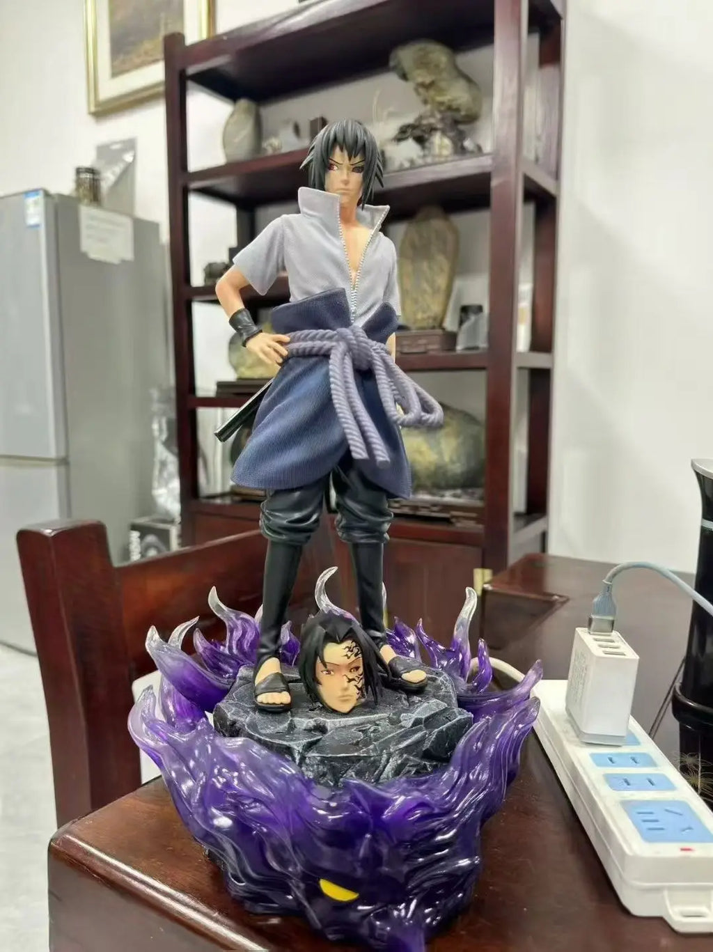 33cm Cartoon Figure Uchiha Sasuke Can Glow Two-headed Statue GK Anime Collection Model Pvc Desktop Ornaments Holiday Gifts Toy