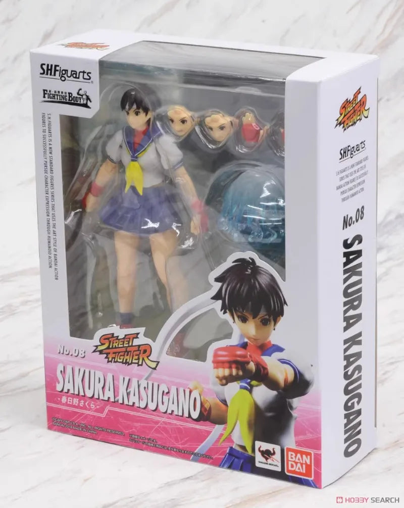 In Stock Original Bandai S.H.Figuarts SHF Street Fighter Sakura Kasugano NO.08 Anime Action Figure Model Set Game Toy Gift