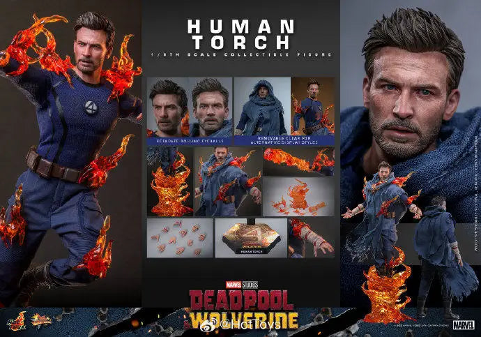 Genuine Hottoys Ht 1/6 Scale Mms789 Human Torch Collectible Figure Marvel Deadpool & Wolverine Model With Replaceable Heads