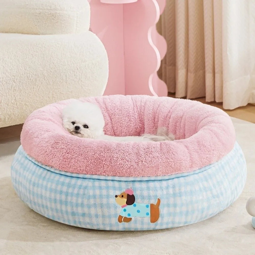 Breathable Cartoon Pet Dog Bed Soft Thickened Dog Sofa Bed Donut Shape Semi-surrounded Dog Kennel For Dogs Puppy Kitten