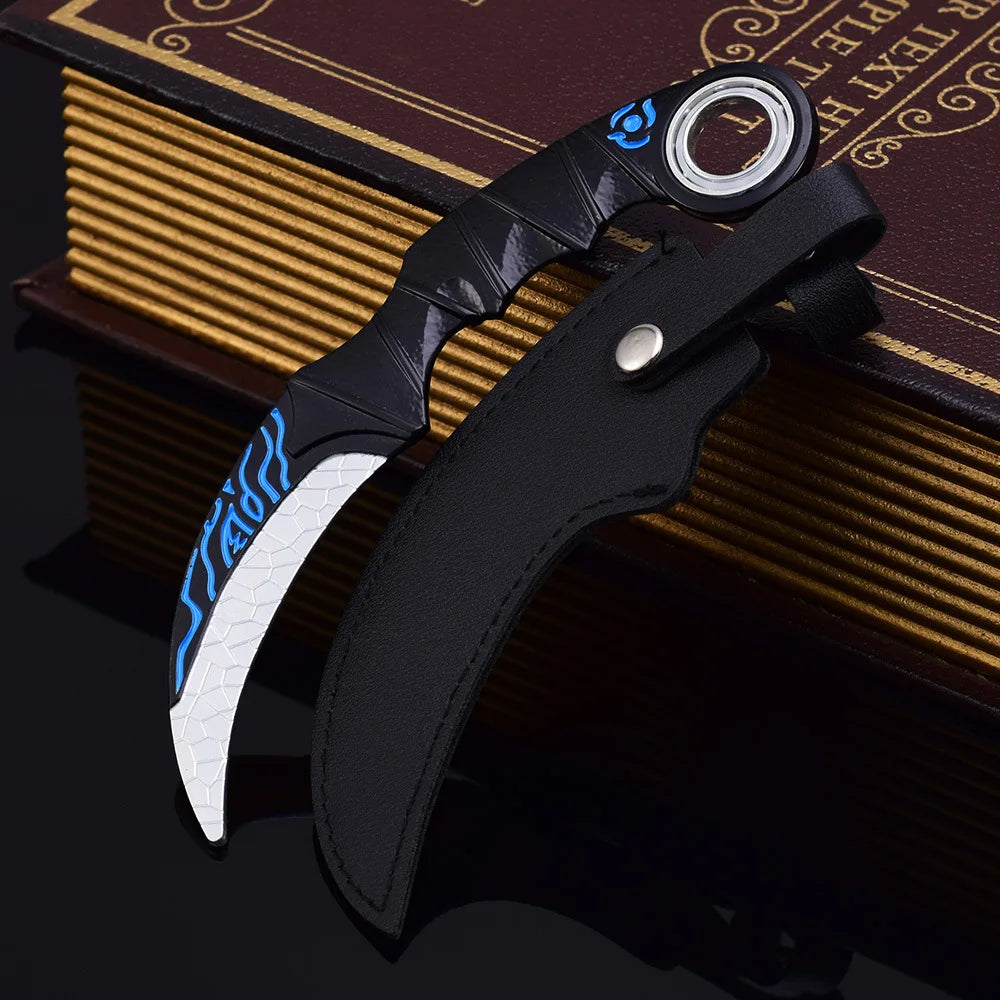 18 см син драконов нокът, нож, златен дракон, карамбит, игра, нож за меле, играчка, меч, метално оръжие, модел, кобур, версия, занаятчийски подаръци