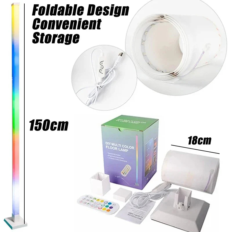 LED Floor Lamp RGBIC Corner Lamps with APP Remote Contorl Multicolour Music Sync Standing PVC Floor Light for LivingRoom Bedroom