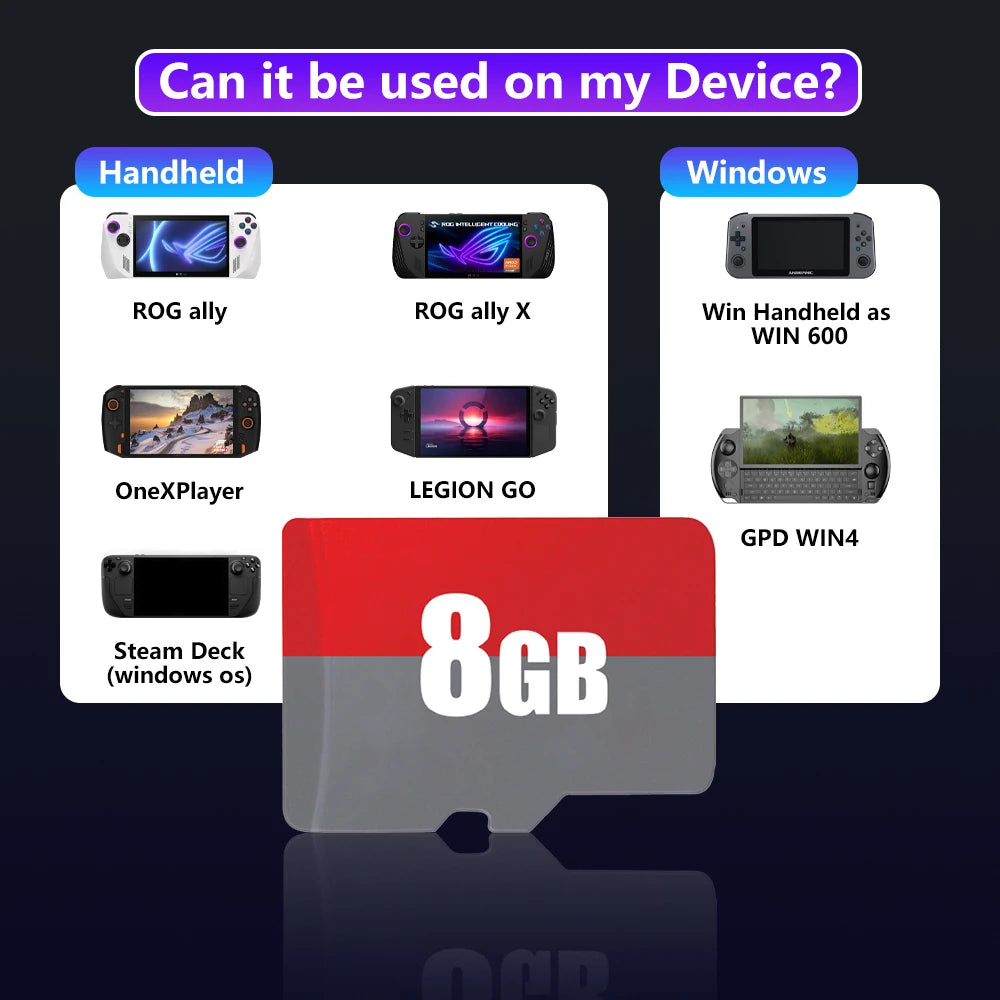 Retrobat 8GB Game TF Card Retro Gaming Memory Card With 3168 Retro Games&2 PC Games 9 Emulators  For Rog Ally/Rog Ally X/GPD WIN