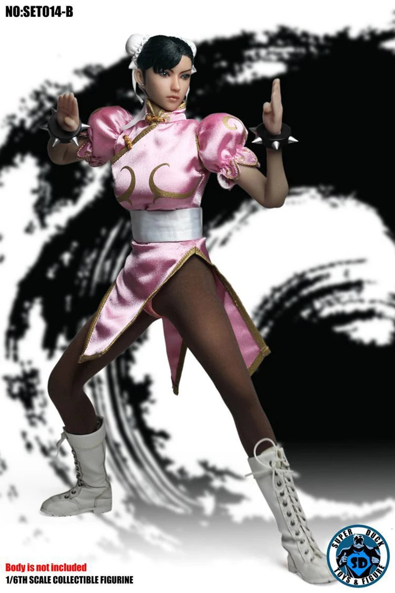 SUPER DUCK SET014 1/6 Fighting Goddess Chunli Head Carving Combat Costume Set Model Fit 12'' Action Figure Body In Stock
