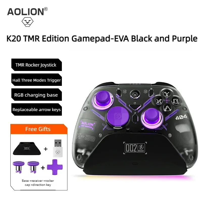 Aolion K20 RGB Wireless Gaming Controller Hall Effect Joystick Trigger For Nintendo Switch 2/PC/Phone With Charging Dock Gamepad