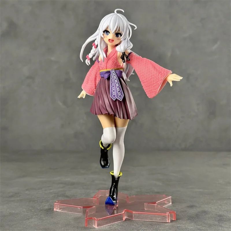 Anime Wandering Witch: The Journey Elaina Figure PVC Cute Standing On One Foot Kimono Knee Socks Model Toys Ornaments Gifts