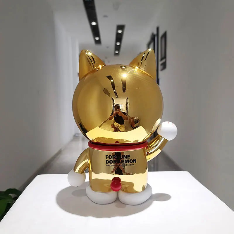 2023 New Kawaii Lucky Maneki-neko Doraemon Resin Mirror Plating Gk Toy Cute Desktop Decorative Birthday Gift For Store Opening