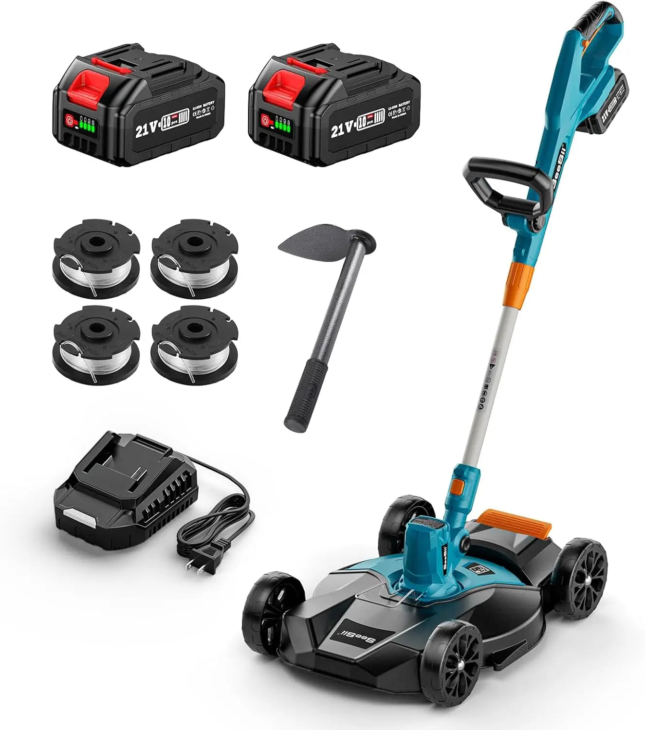 Seesii String Trimmer 12’’ Cordless Weed Wacker & Edger Electric Lawn Mower 1.3’’/2.1’’ Adjustable Deck 3-in-1 for Garden/Yard