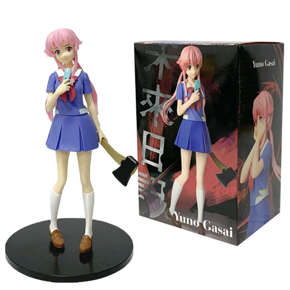 In stock 17cm Future Diary  Mirai Nikki Gasai Yuno Anime Uniform Dress Standing Posture Action Figure Model Desktop Toy
