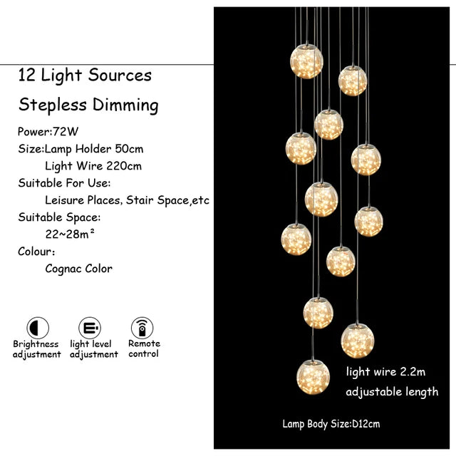 Modern LED Glass Ball Lampshade Ceiling Chandeliers Staircase Duplex Building Villa Loft Hollow Living Room Lights Pendant Lamp