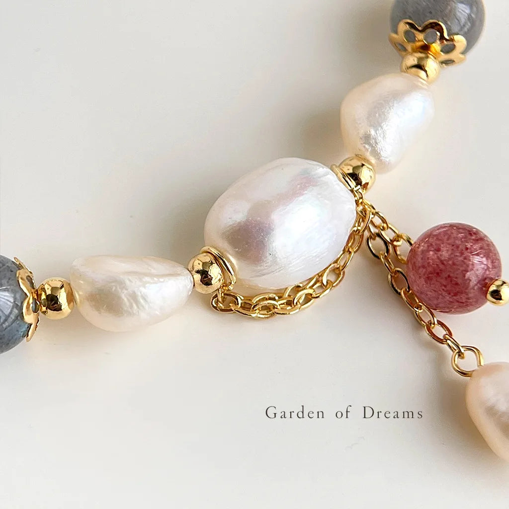 Handmade Natural Stone Freshwater Pearl Bead Chain Bracelet 18k Gold Plated Bangle Women Luxury Jewelry