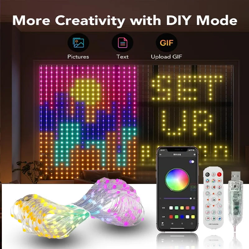 LED Smart Curtain Lights Curtain Garland on The Window USB Power Fairy Lights Festoon with Remote New Year Garland Led Lights 。