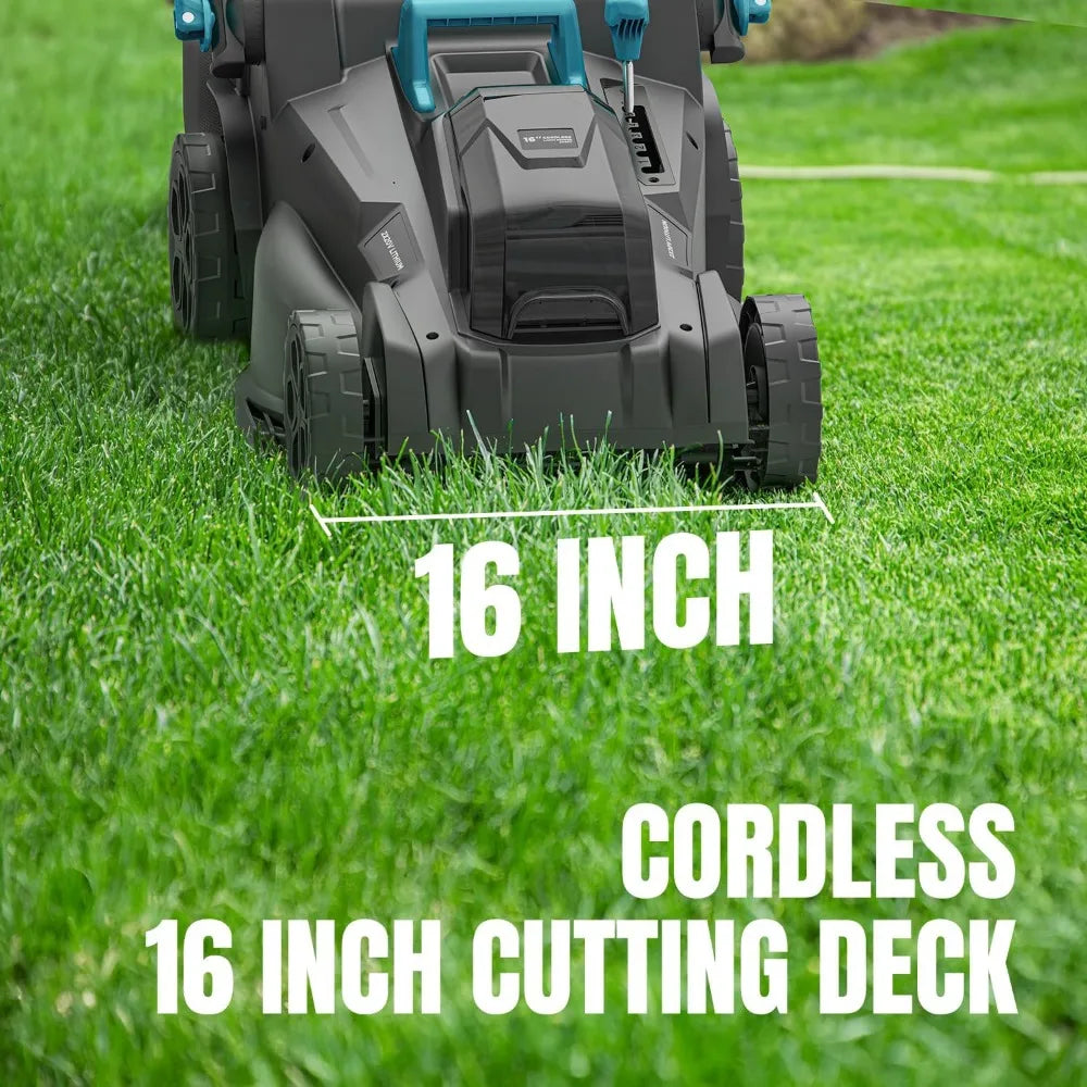 Electric Lawn Mower Cordless, 2x20V 16 inch Push Lawn Mower with 6-Position Cutting Height Adjustment, 2x4.0Ah Battery & Dual Ch