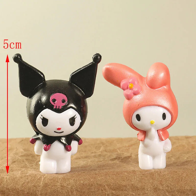 6pcs Sanrio Hello Kitty Anime Figure Kuromi Melody Toy Q Figural Cinnamoroll Car Desk Cake Decoration Children Birthday Gifts