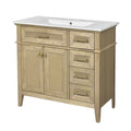 36" Bathroom Vanity with Ceramic Sink, Rubberwood Frame, 2 Soft Close Doors, 1 Flip-Down Drawer, 1 Shallow Drawer, 1 Deep Drawer