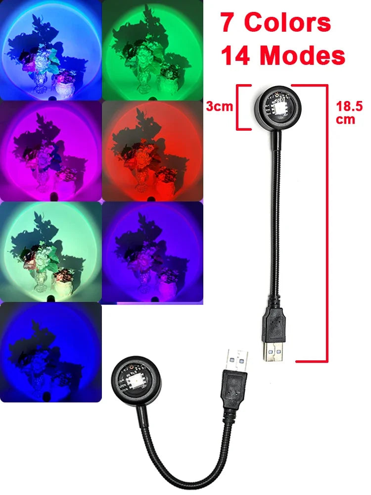 USB Sunset Light LED Rainbow Neon Night Lamp Sunset Projector Self Photography Light Wall Atmosphere Lighting For Bedroom Decor