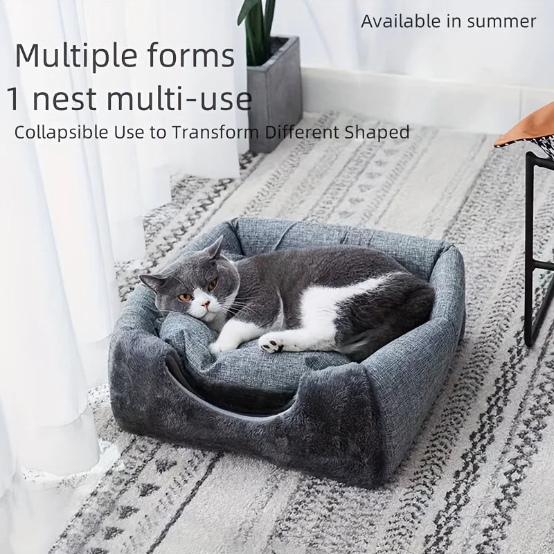 1pc Cozy Semi-enclosed Cat Bed - Dogs/cats Pet Tent Cave For Comfortable Sleeping And Nesting