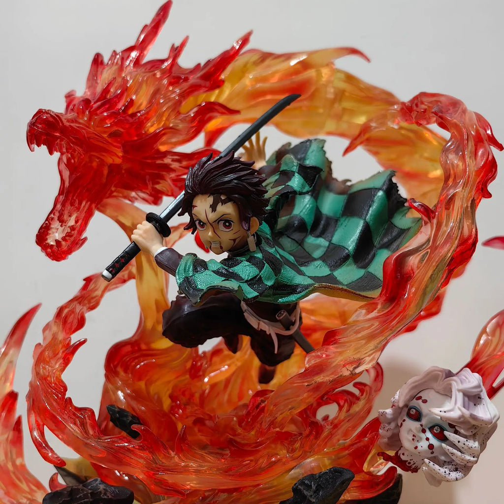 30cm Gk Statue Tanjirou Kamado Pvc Action Figure Fire Dragon Withled Light Anime Demon Slayer Kimetsu No Yaiba Toys Figuras