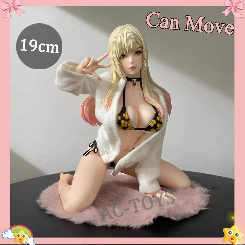 EDS Studio My Dress-Up Darling Marin Kitagawa 19cm Movable Figure - Sexy Bikini Swimsuit with Pink Fur Base, Anime PVC Statue