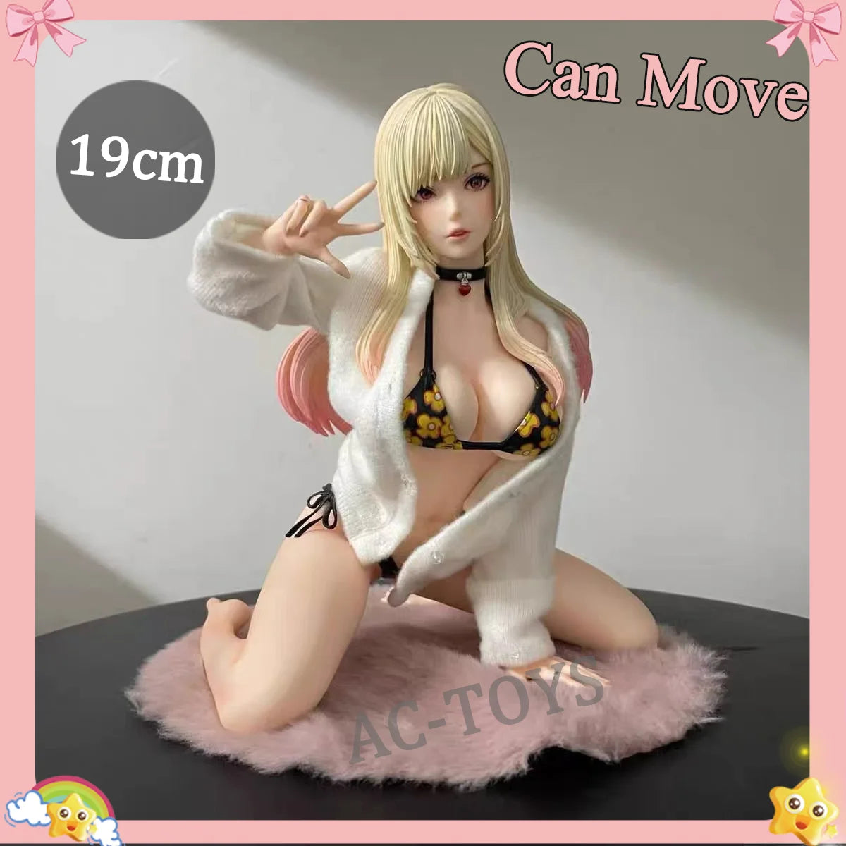 EDS Studio My Dress-Up Darling Marin Kitagawa 19cm Movable Figure - Sexy Bikini Swimsuit with Pink Fur Base, Anime PVC Statue