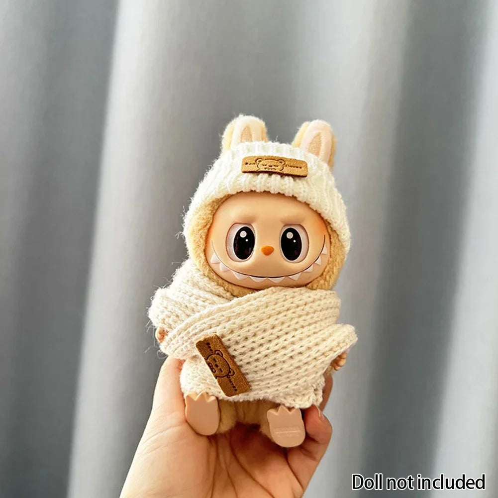 For 15-17 cm v1v2 Labubu Clothes outfit Labubu Sitting Party Bear Label Scarf Hat Bag Dolls Accessories Cute Decoration
