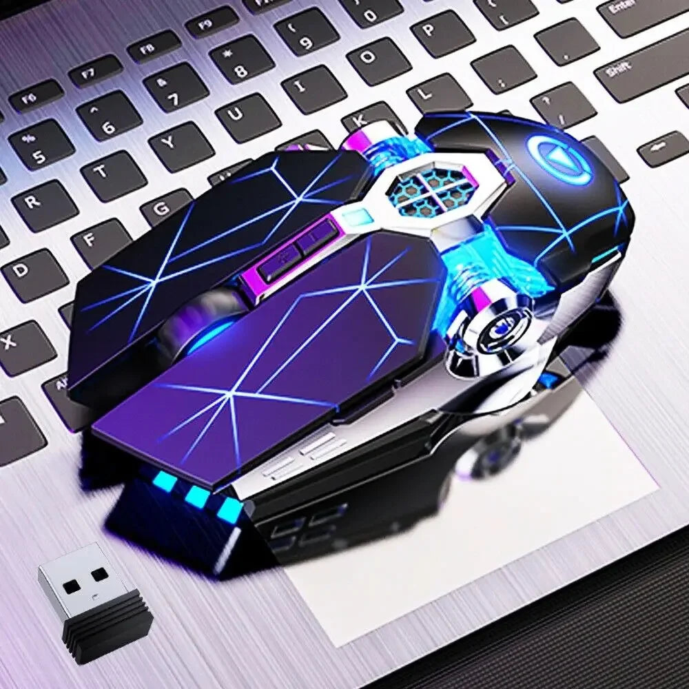 Drahtlose optische 2,4G USB-Gaming-Maus 1600DPI 7-farbige LED-Hintergrundbeleuchtung wiederaufladbare leise Mäuse für PC-Laptop