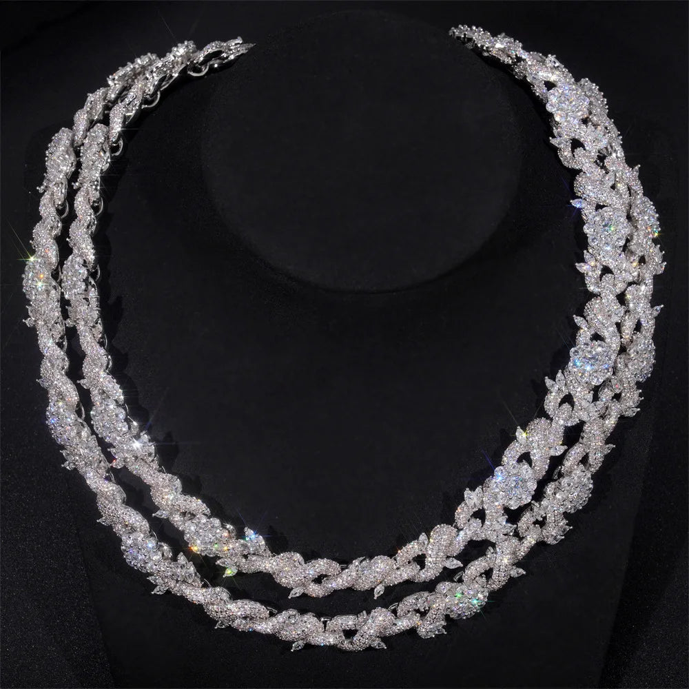 13mm 5A Zircon Thorn Flower Necklace Iced Out Link Cuban Bling Necklace For Men And Women Fashion Hip Hop Jewelry Drop Shipping