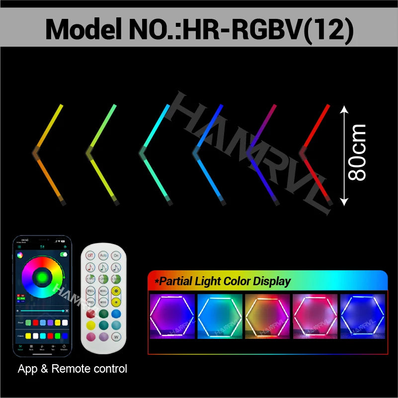 RGB Hexagon LED Lighting Colorful Change Dimming Deco Light for Car Garage Gym Party Club Stage Gaming Sound pickup Wall Ceiling