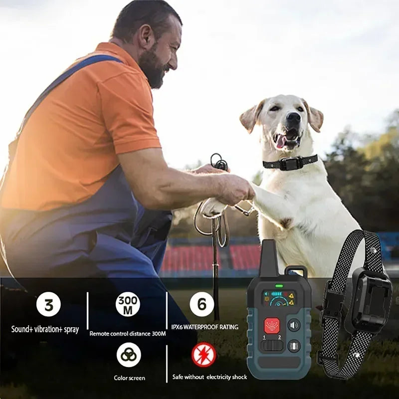 Remote Control Electronic Pet Shock Spray Anti-Barking Training Collar, New Professional Spray Dog Training Device, Color Screen