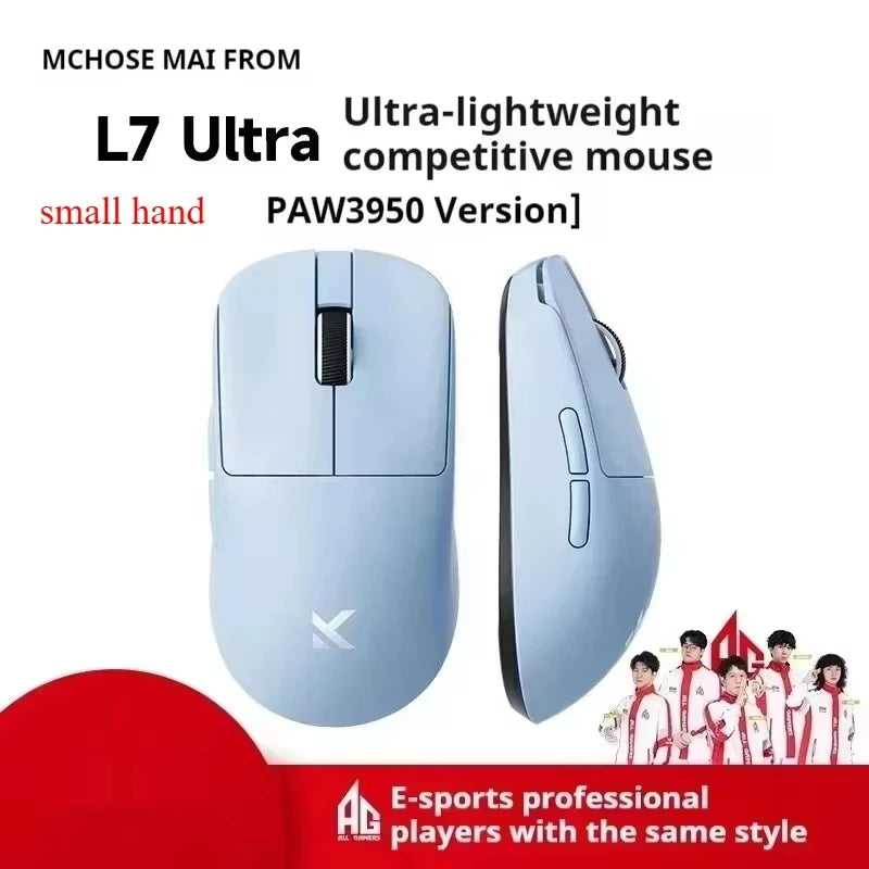 Геймърска мишка MCHOSE L7 Ultra 8K PAW3395, преносима и лека, презареждаща се, 2.4G безжична, BT, трирежимна, персонализирани подаръци за компютър.