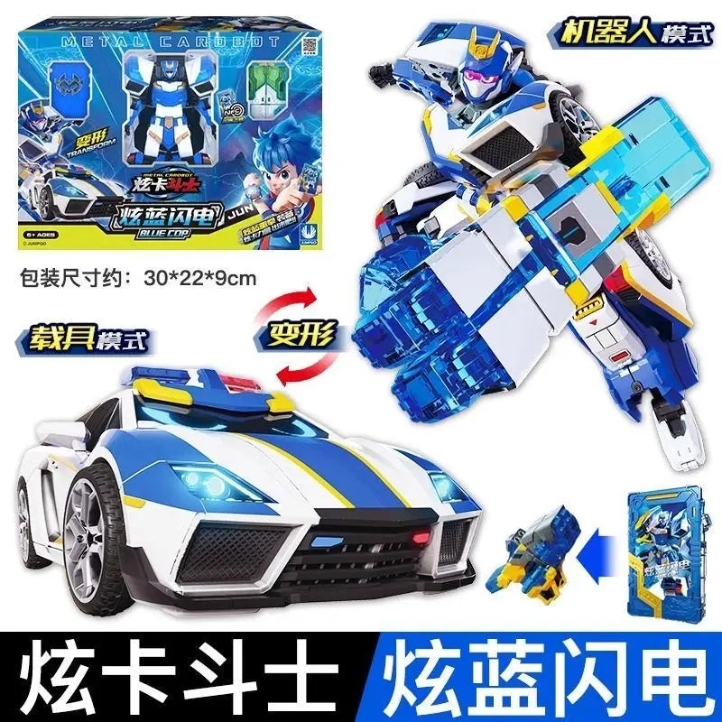 In Stock New Metal Cardbot Transforming Robot To Car Action Figures Blue Cop With Card Transformation Car Birthday Toy Gift