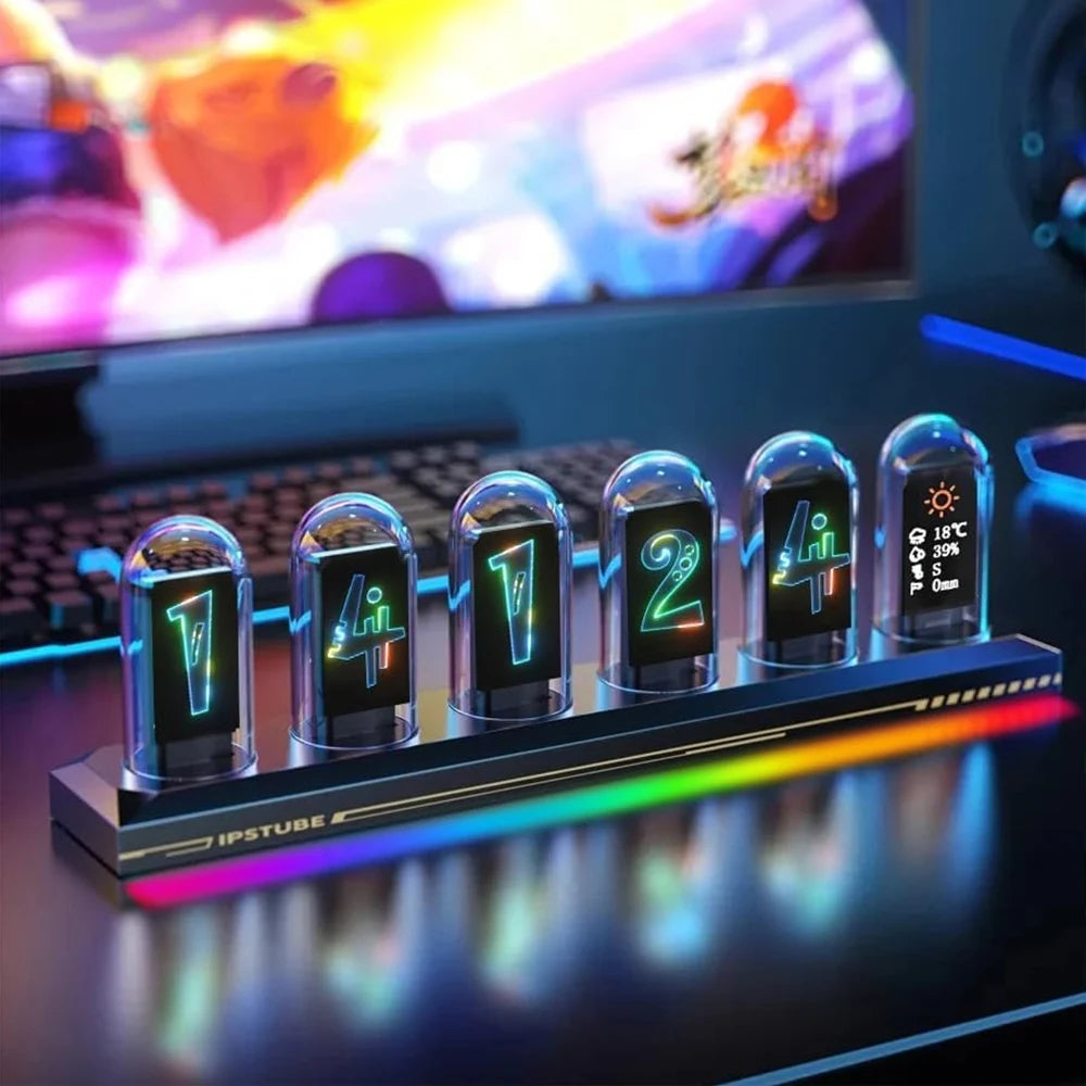 Nixie Glow Tube Clock Night Light RGB Color Tube IPS Display Screen Smart APP Control Ambient Lighting For Table Decor