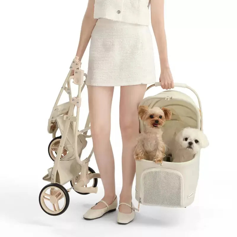 Leichter, faltbarer Haustierbuggy mit abnehmbarer Transportbox für Hunde und Katzen, geeignet für kleine und mittelgroße Haustiere, ideal für Reisen und Spaziergänge im Freien