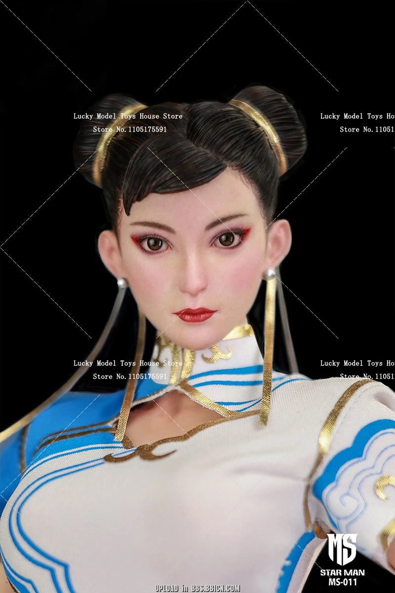 STAR MAN MS-011 1/6 Chun Li Cloth Action Figure Blue White Cloud Print Cheongsam Design 12" Female Fighter Soldier Model Gifts