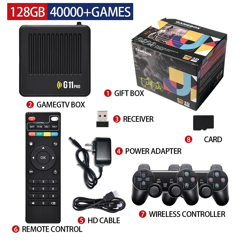 G11 Pro Built-in 60000 Games Super Console 4K HD 2.4G Wireless Gamepad 128GB 256GB Wireless Controller Emuelec 4.3 Dual System