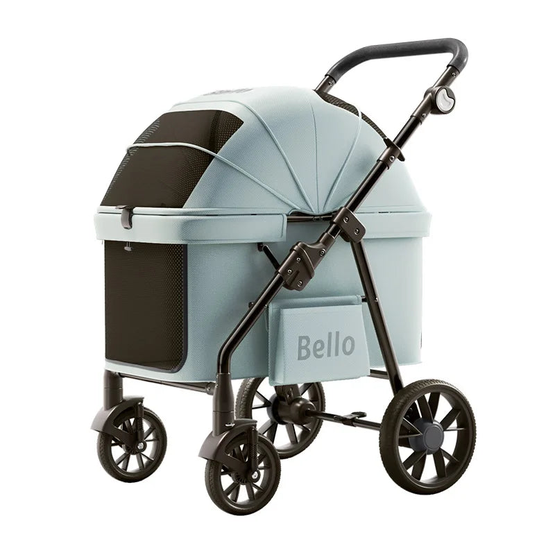 Bello YA03 Extra Large Space Pet Stroller Foldable Dog Cat Carrier Heavy Duty 60lbs Family Outdoor Travel Push Cart