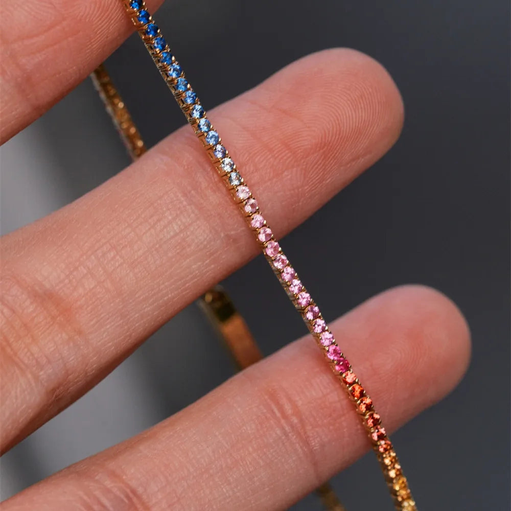Shelly Romantische Echt 18K Solide Gelb Weiß Gold AU750 Schmuck Natürliche Farben Regenbogen Saphire Armbänder für Frauen Party Geschenk