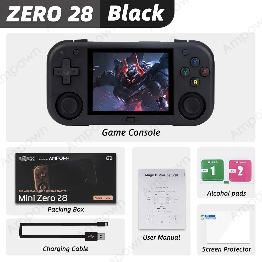 AMPOWN Mini Zero 28 Handheld Video Game Console 2.8'' IPS Screen A133P Processor Android OS 2.4GWIFI MAGICX ZERO28 Player Gifts