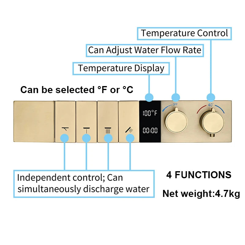 M Boenn Luxuriöses Duschset, Badezimmerarmaturen, intelligente Temperaturanzeige, Druckknopf-Thermostatmischer, Decken-Duschkopf in Schwarz